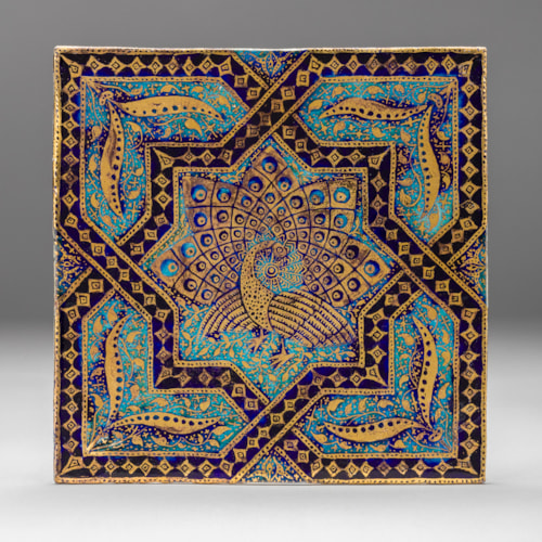 Square Peacock Tile from the Blue Forest Series, no. 1